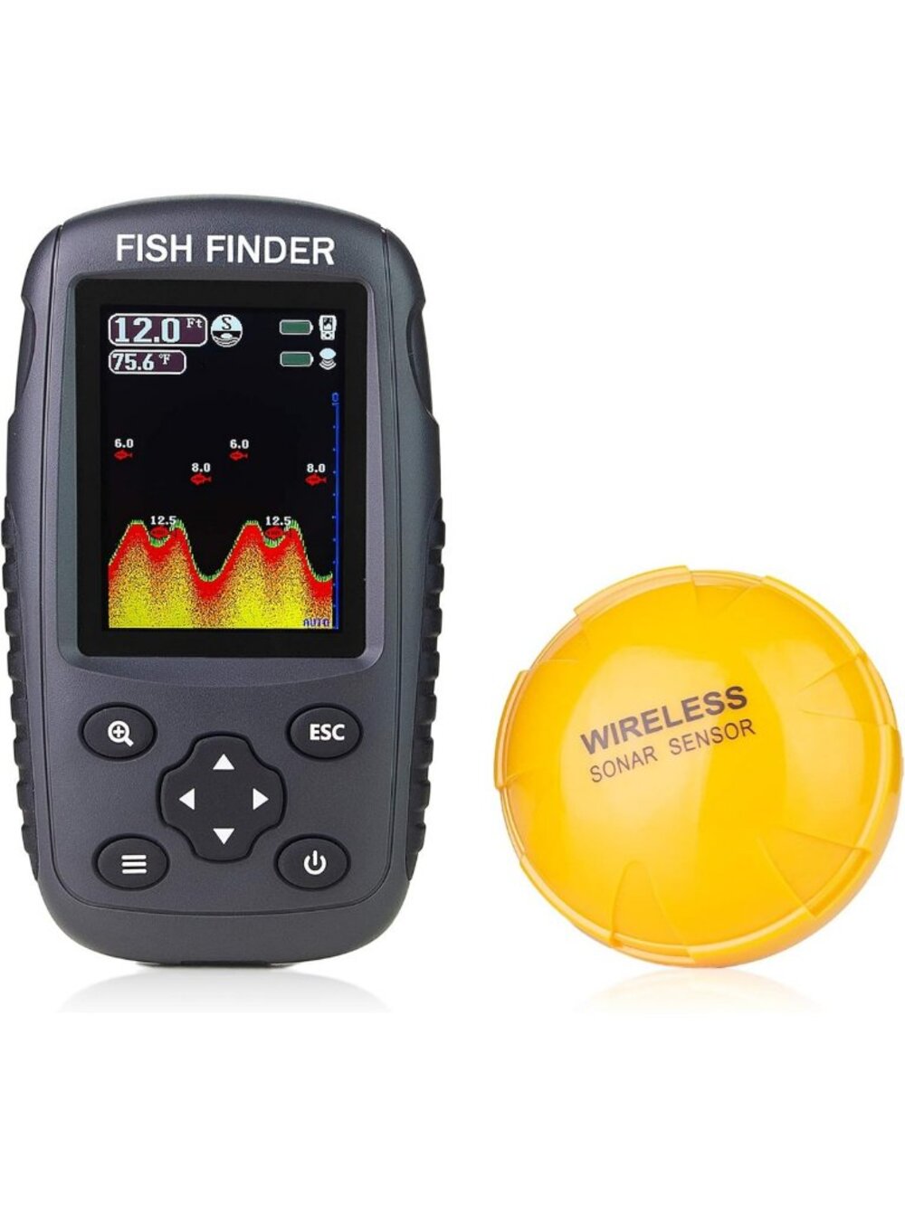 Wireless Portable Fish Finder - Rechargeable Sonar Sensor, Depth Locator, Color